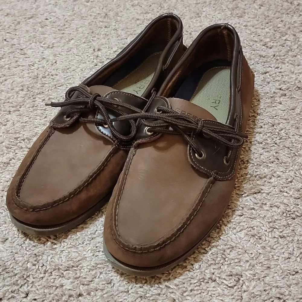 Sperry Leeward 2 Eyelet Brown Leather Boat Deck Shoes Size 13